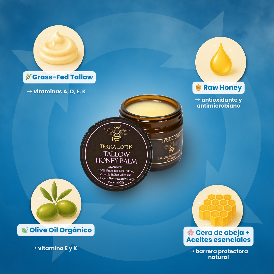 Sovana Terra Lotus - Bálsamo de sebo de res alimentado con miel cruda