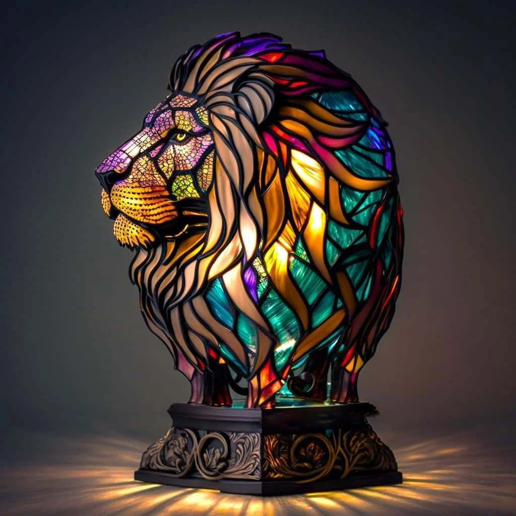 Minette – Lámpara león mágico de cristal de colores